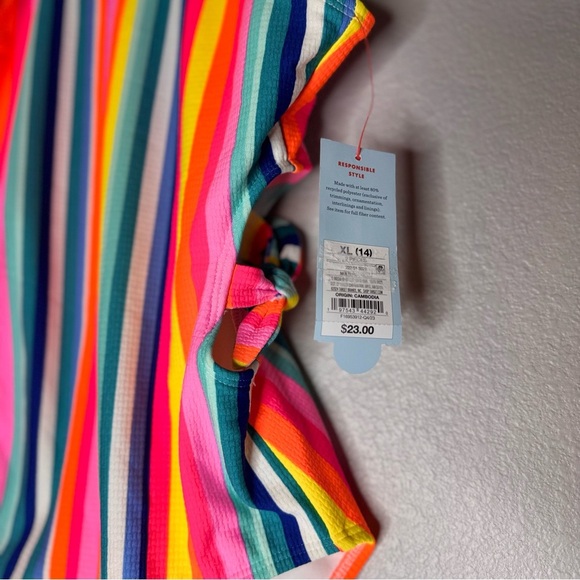 New Cat & Jack Girls XL Multi Colored Striped Swimsuit Bathing Suit - Picture 5 of 16